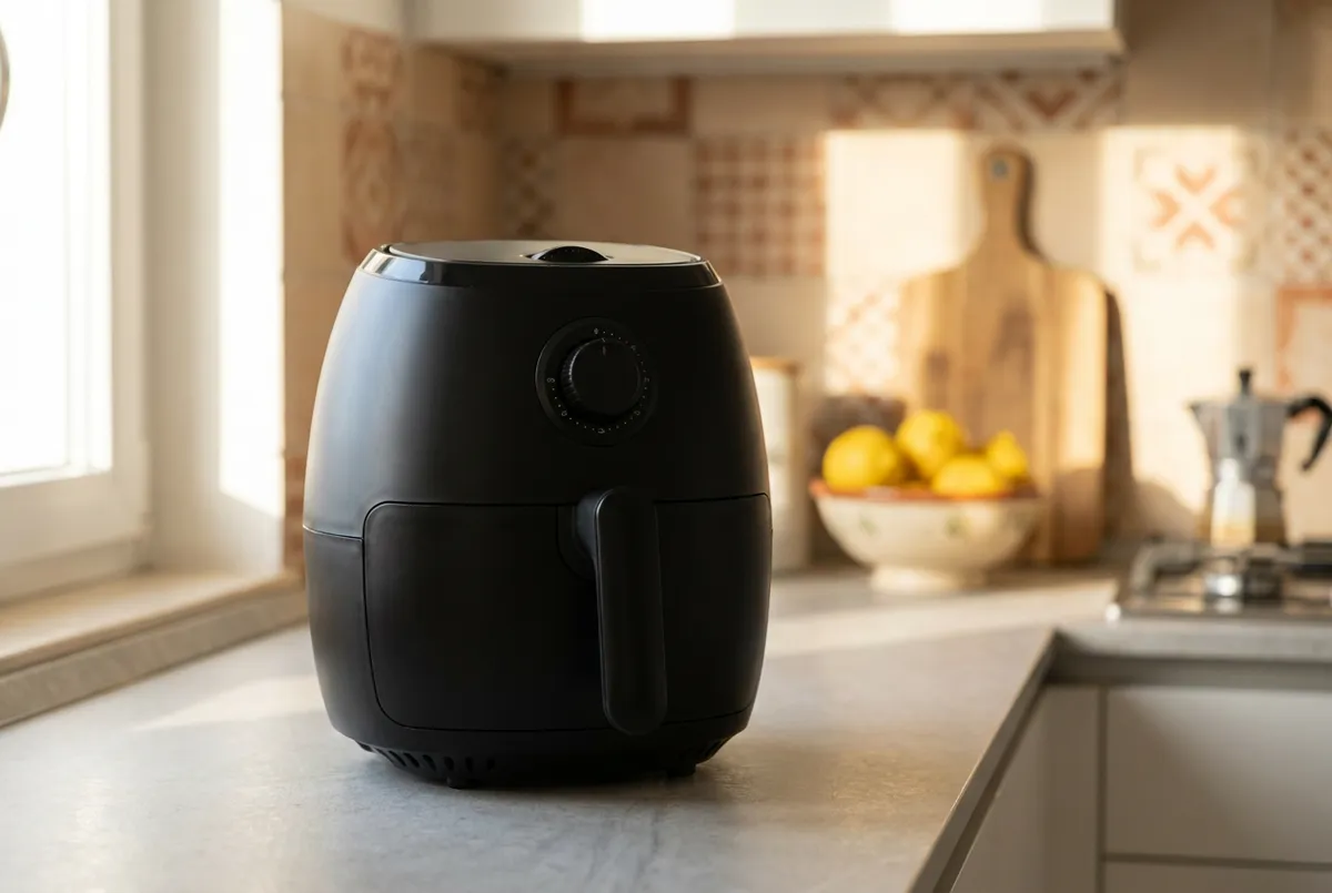 Friggitrice ad aria compatta sul piano di una cucina italiana