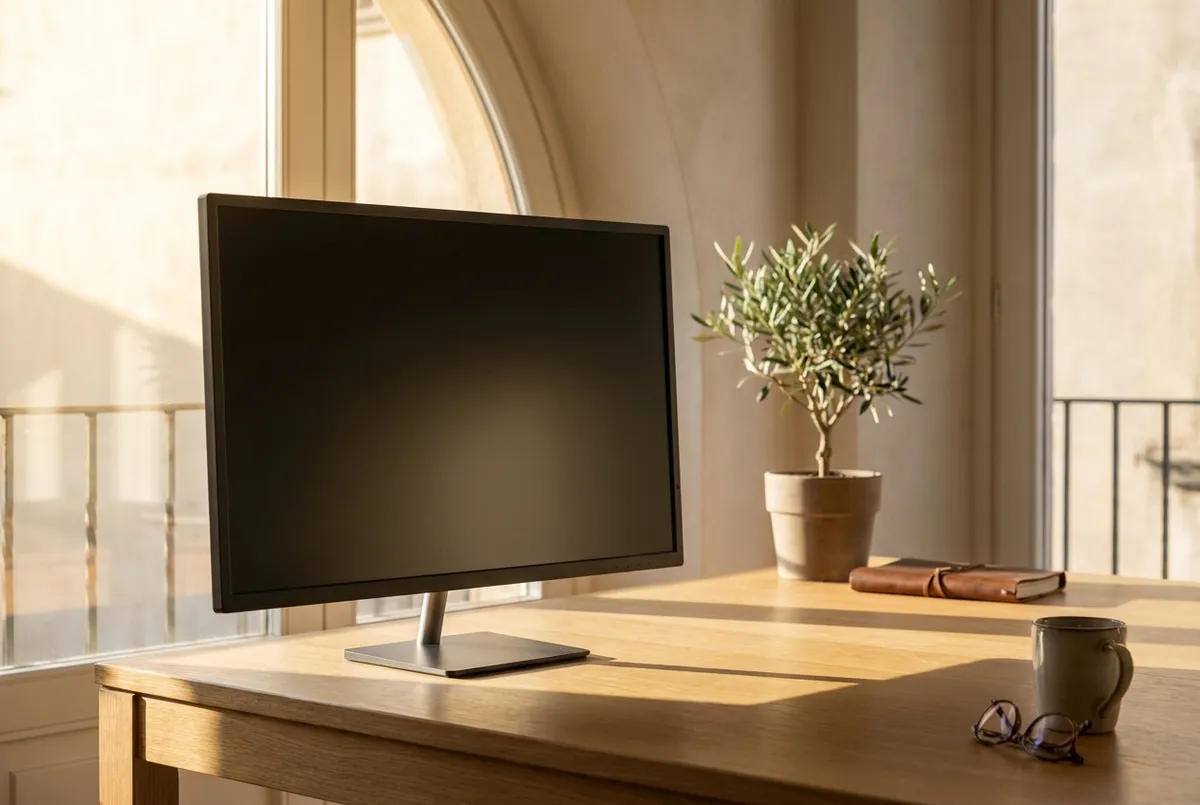 Illustrazione di un monitor compatto accanto a un portatile