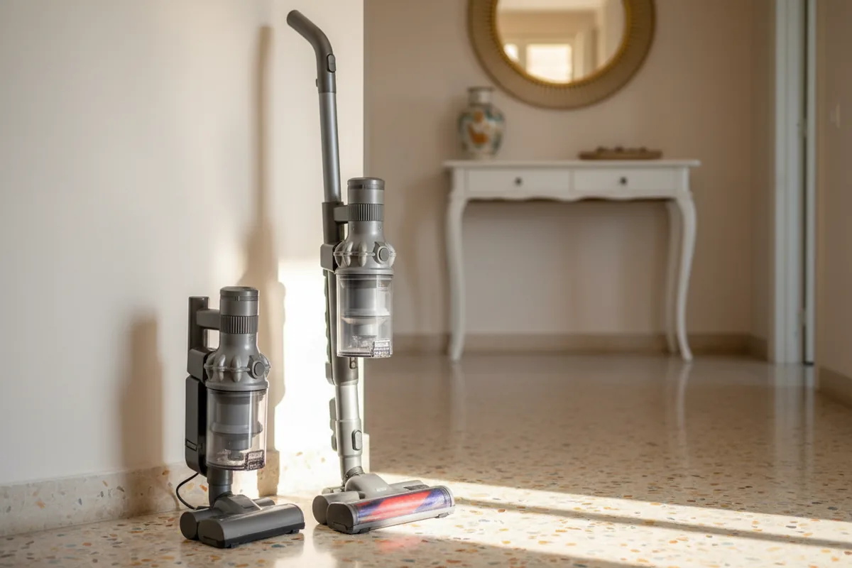 Scope elettriche di fasce di prezzo diverse allineate su un pavimento di casa per confrontarne la dotazione
